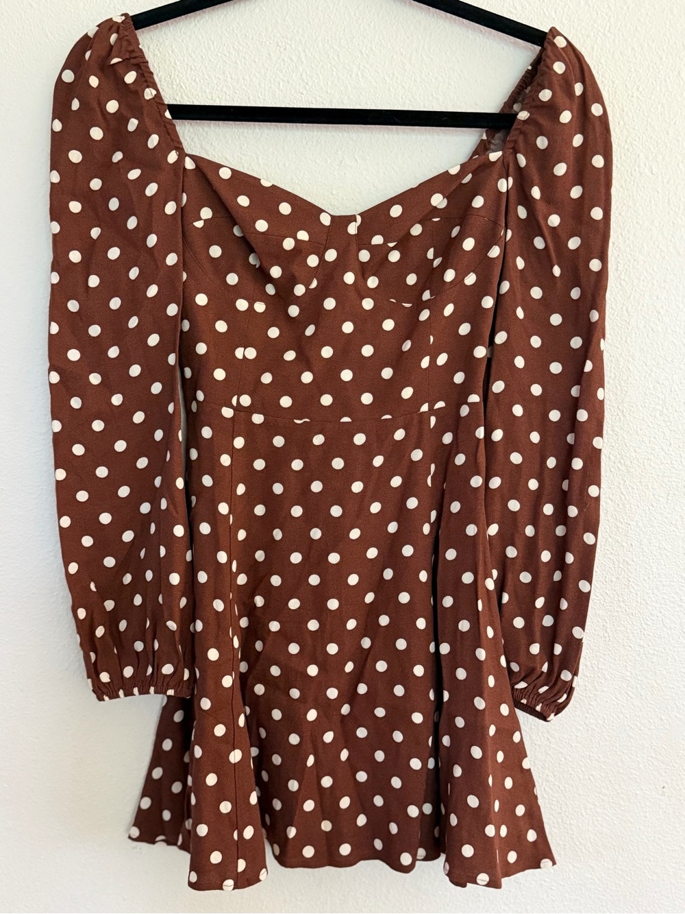 Reformation Brown Polka Dot Long-Sleeve Top